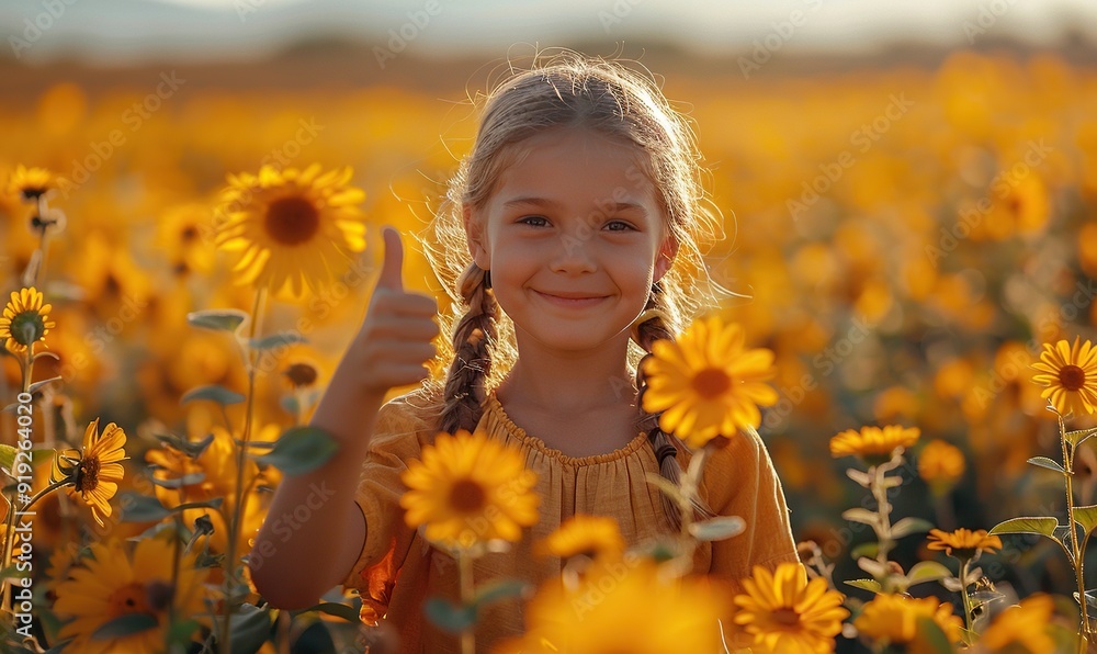 out of focus image of positive young pretty girl showing thumbs up sign in sunny field. out of focus image of positive young pretty girl showing thumbs up sign in sunny field.