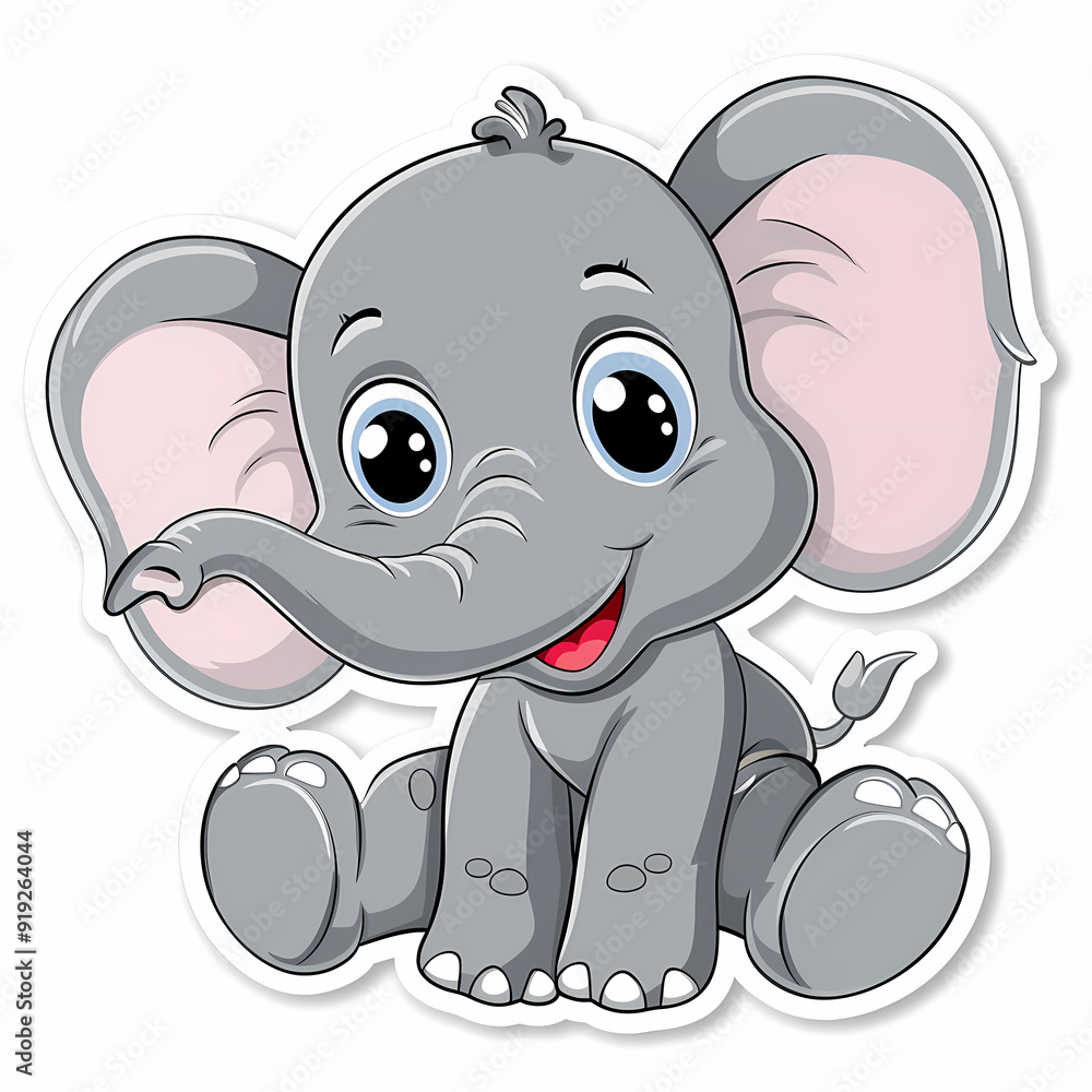 Cute Elephant cartoon on a White Canvas Sticker,vector image Cute Elephant cartoon on a White Canvas Sticker,vector image