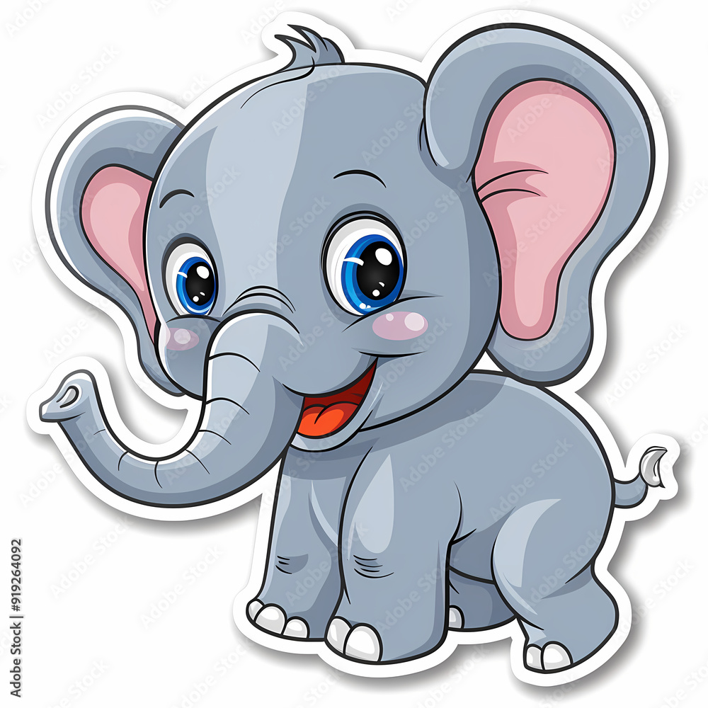 Cute Elephant cartoon on a White Canvas Sticker,vector image Cute Elephant cartoon on a White Canvas Sticker,vector image