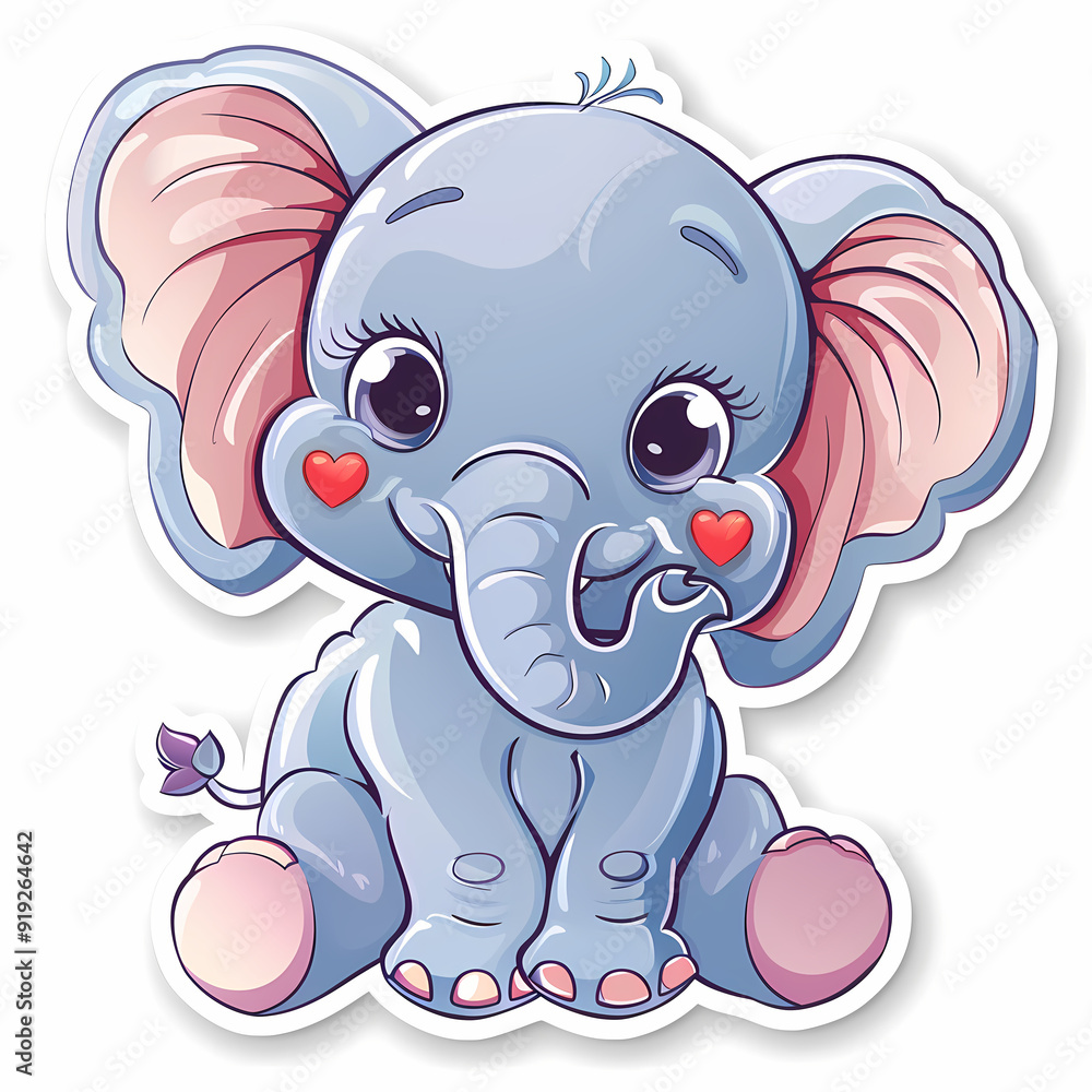 Fototapeta premium Cute Elephant cartoon on a White Canvas Sticker,vector image