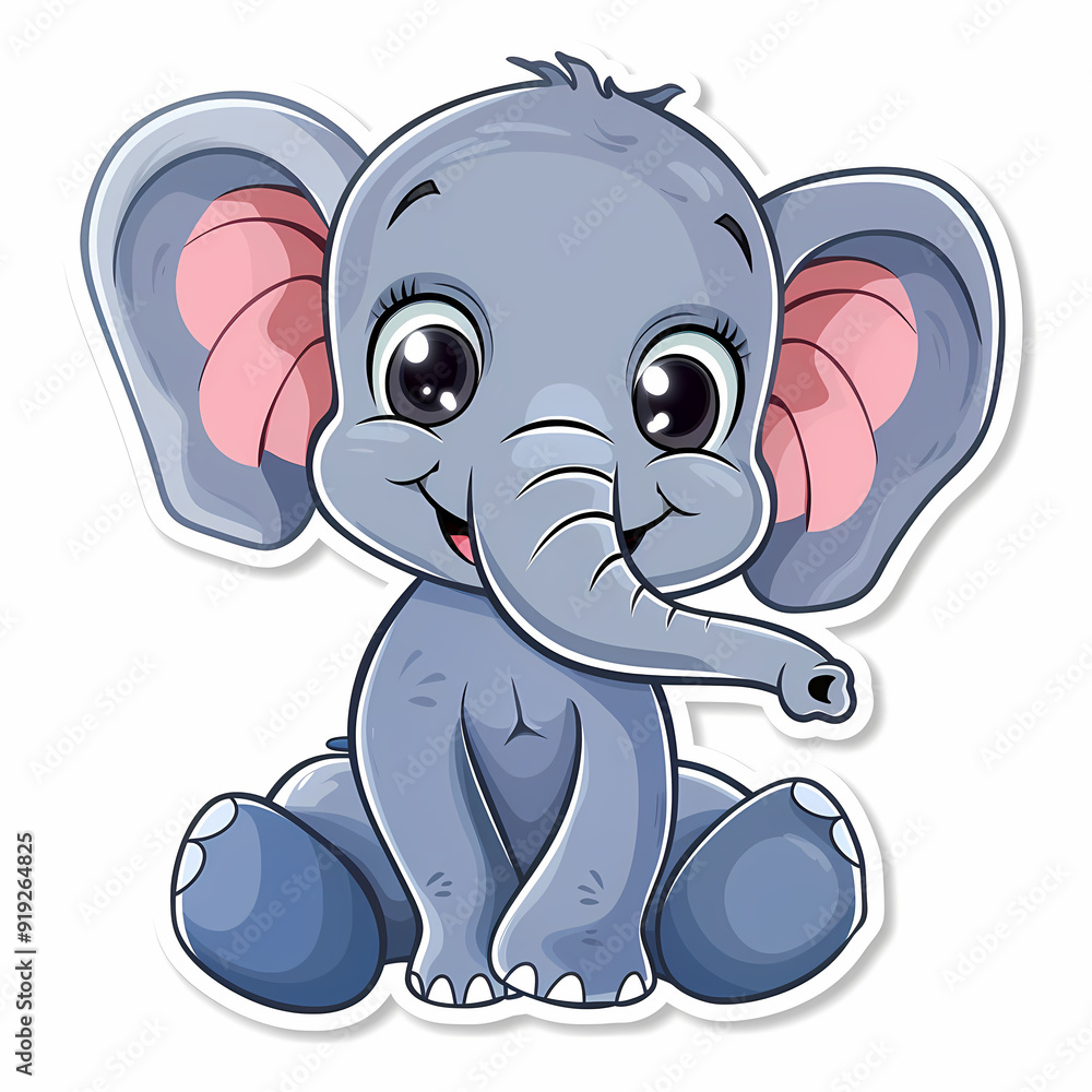 Cute Elephant cartoon on a White Canvas Sticker,vector image Cute Elephant cartoon on a White Canvas Sticker,vector image