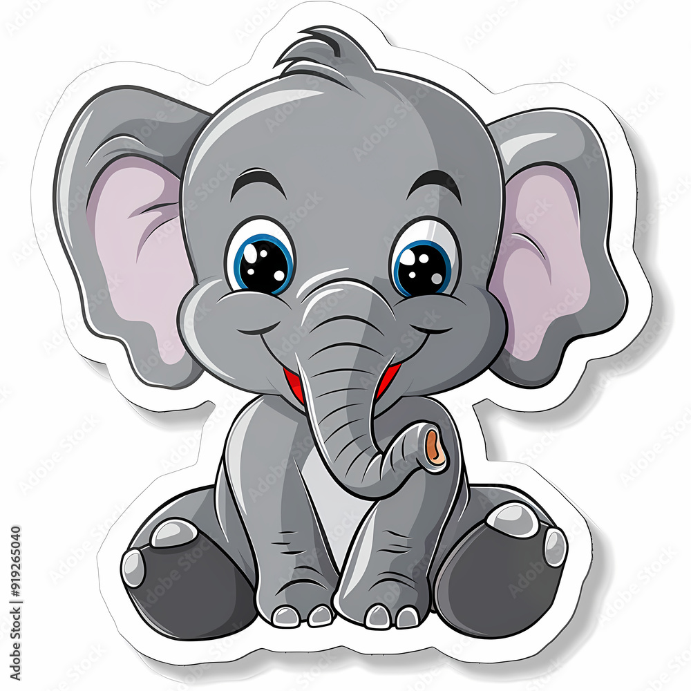 Cute Elephant cartoon on a White Canvas Sticker,vector image Cute Elephant cartoon on a White Canvas Sticker,vector image