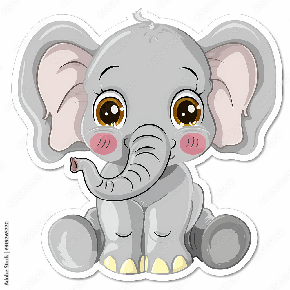 Fototapeta premium Cute Elephant cartoon on a White Canvas Sticker,vector image