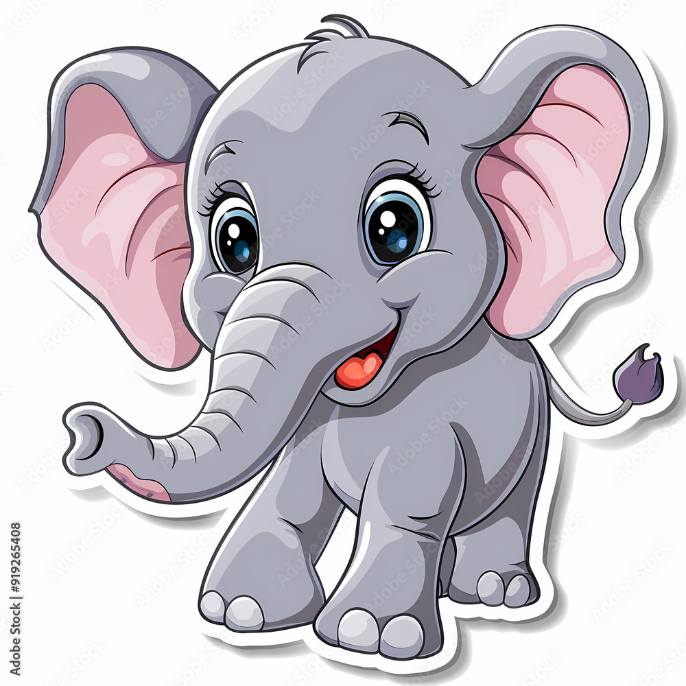 Fototapeta premium Cute Elephant cartoon on a White Canvas Sticker,vector image