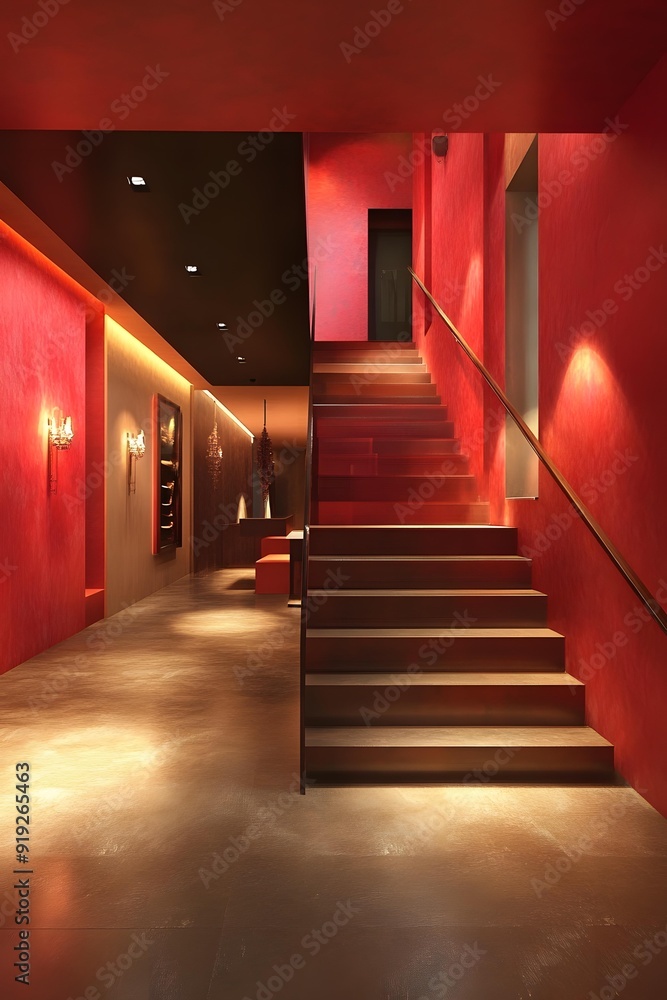 Red Wall and Staircase in Modern Interior Design Red Wall and Staircase in Modern Interior Design