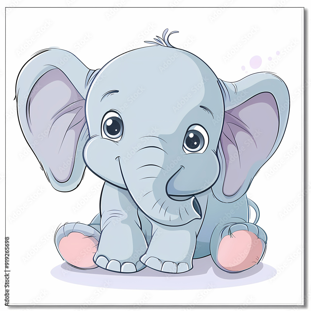 Fototapeta premium Cute Elephant cartoon on a White Canvas Sticker,vector image