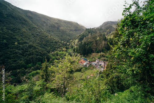 Panoramic views from Miradouro dos Balcoes viewpoint in Ribeiro Frio National park in Madeira, Portugal photo