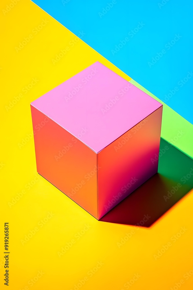 Pink Cube On Colorful Background Pink Cube On Colorful Background