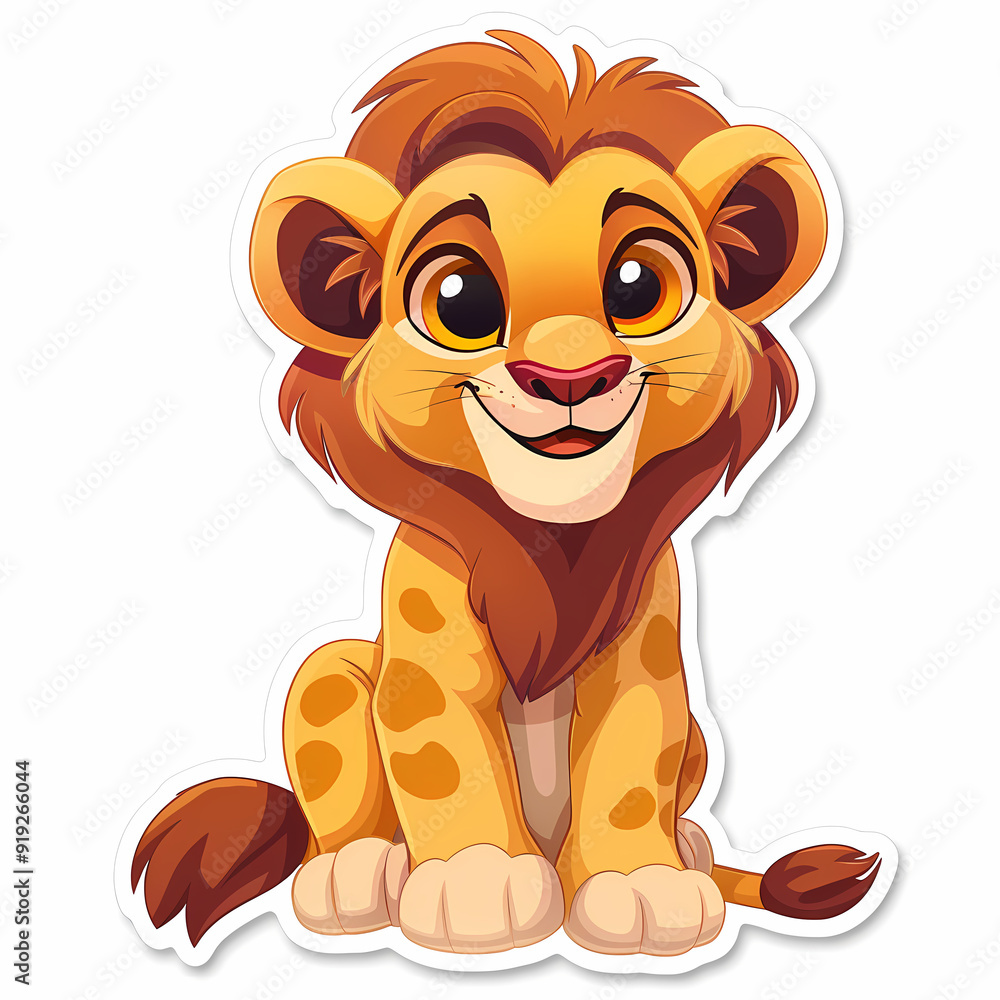 Cute Lion cartoon on a White Canvas Sticker,vector image Cute Lion cartoon on a White Canvas Sticker,vector image