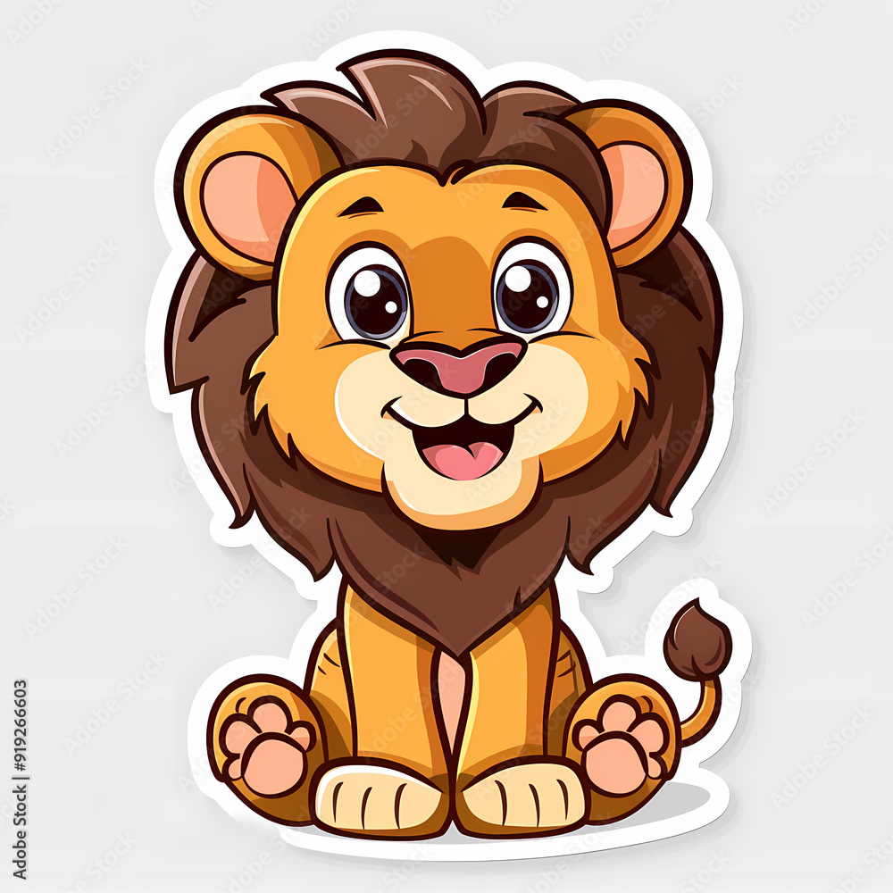 Cute Lion cartoon on a White Canvas Sticker,vector image Cute Lion cartoon on a White Canvas Sticker,vector image