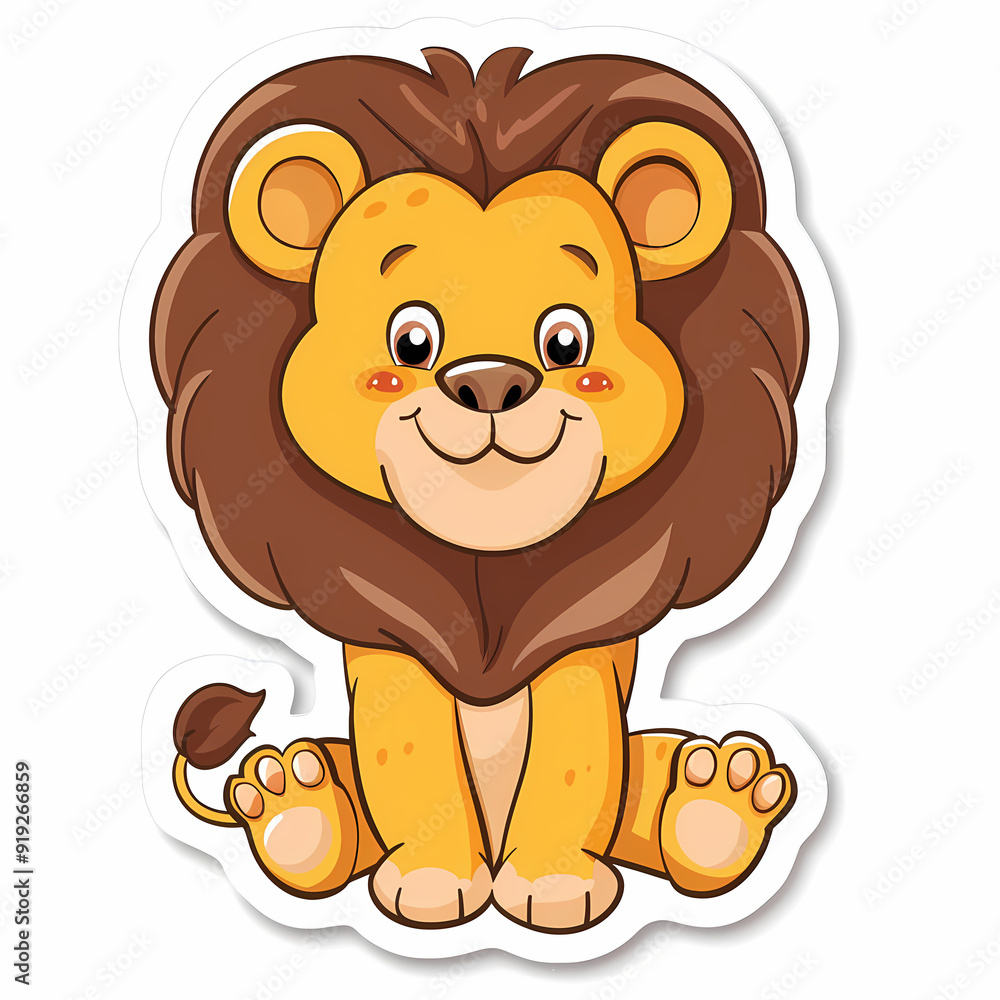 Fototapeta premium Cute Lion cartoon on a White Canvas Sticker,vector image