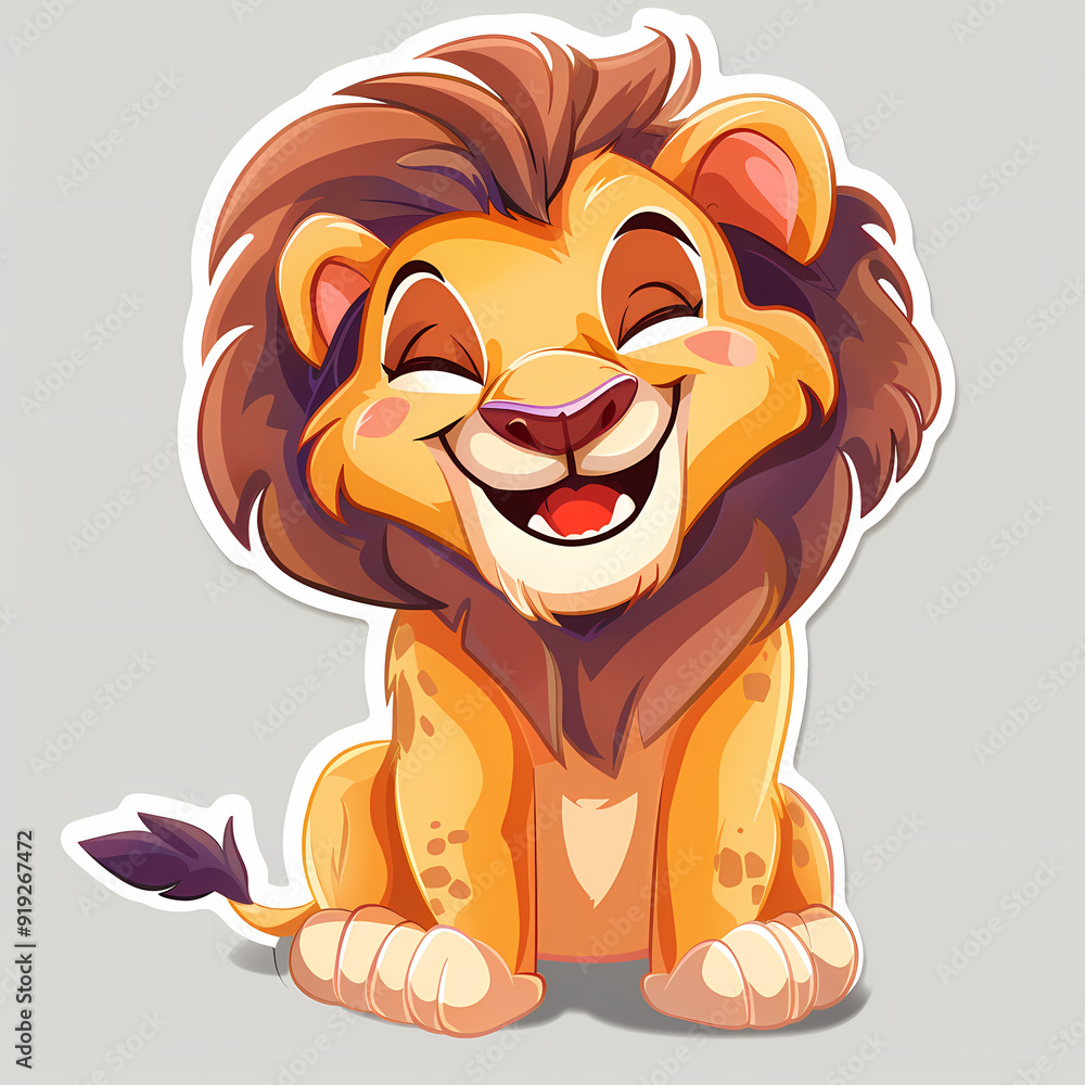 Obraz premium Cute Lion cartoon on a White Canvas Sticker,vector image