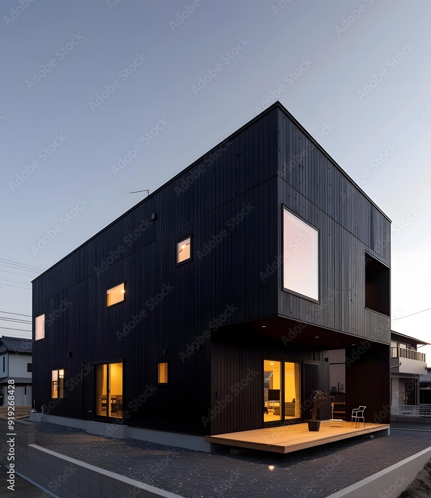 Modern Black House with Wooden Deck in Japan Modern Black House with Wooden Deck in Japan