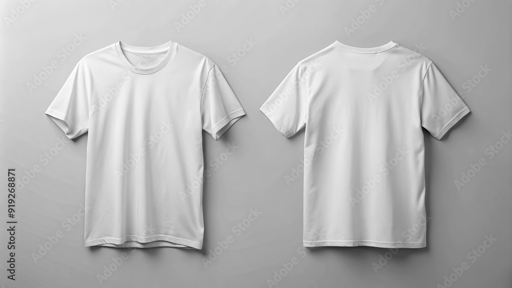 A blank white crew-neck t-shirt lying flat, showing the front and back sides, with a slight fold on the hem and a clean background. A blank white crew-neck t-shirt lying flat, showing the front and back sides, with a slight fold on the hem and a clean background.