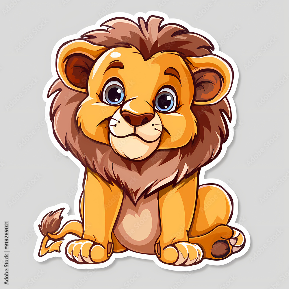 Cute Lion cartoon on a White Canvas Sticker,vector image Cute Lion cartoon on a White Canvas Sticker,vector image