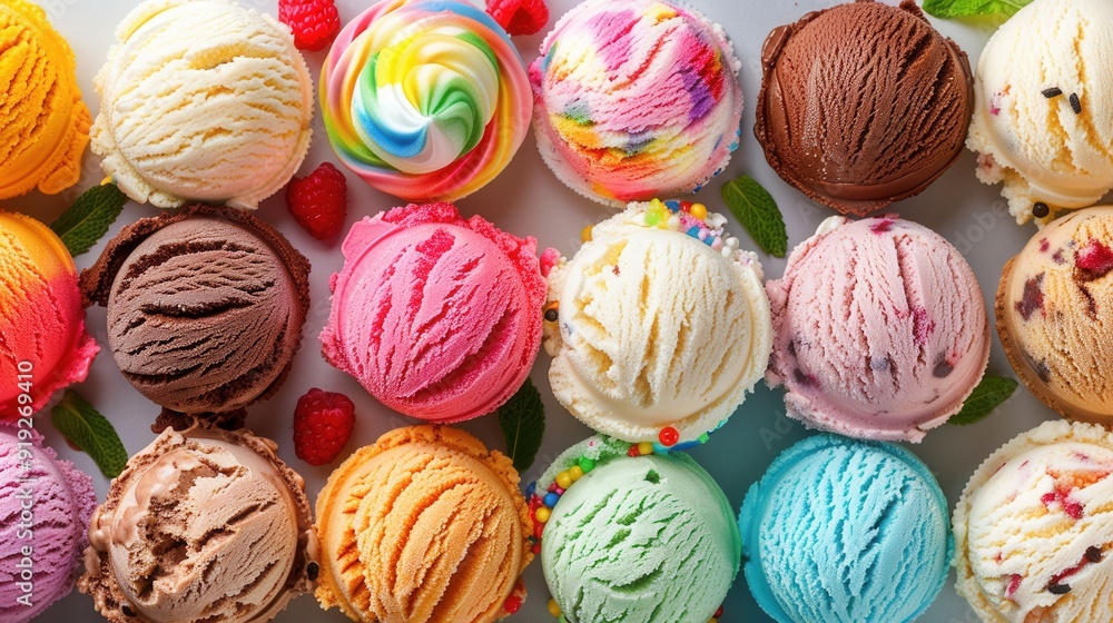 Scoop of various flavor of tasty ice cream. Scoop of various flavor of tasty ice cream.