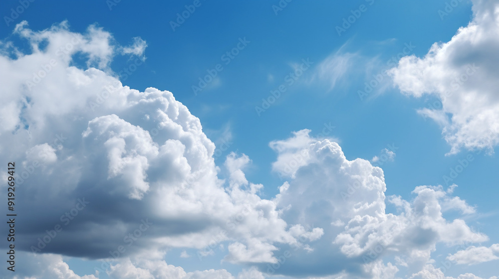 Bright blue sky with fluffy white clouds - high resolution.AI Generation. Bright blue sky with fluffy white clouds - high resolution.AI Generation.