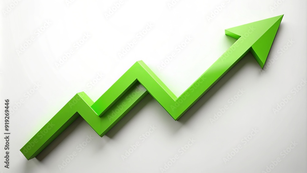 A bright green arrow formed by intersecting triangle shapes ascends diagonally, symbolizing growth, progress, and upward momentum against a clean white background. A bright green arrow formed by intersecting triangle shapes ascends diagonally, symbolizing growth, progress, and upward momentum against a clean white background.