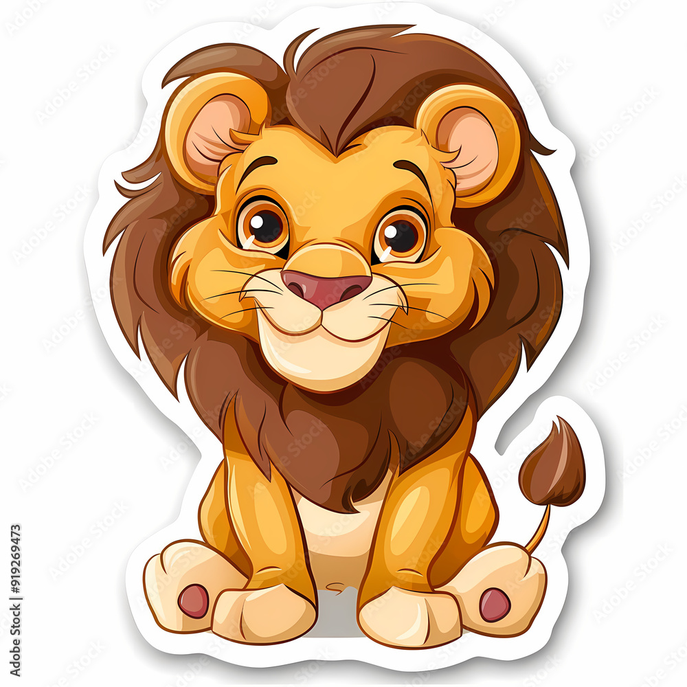 Obraz premium Cute Lion cartoon on a White Canvas Sticker,vector image