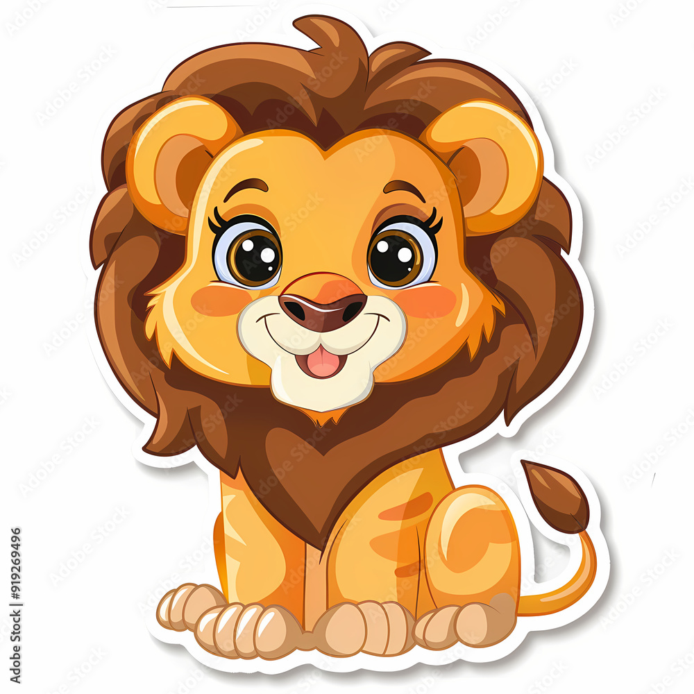 Cute Lion cartoon on a White Canvas Sticker,vector image Cute Lion cartoon on a White Canvas Sticker,vector image