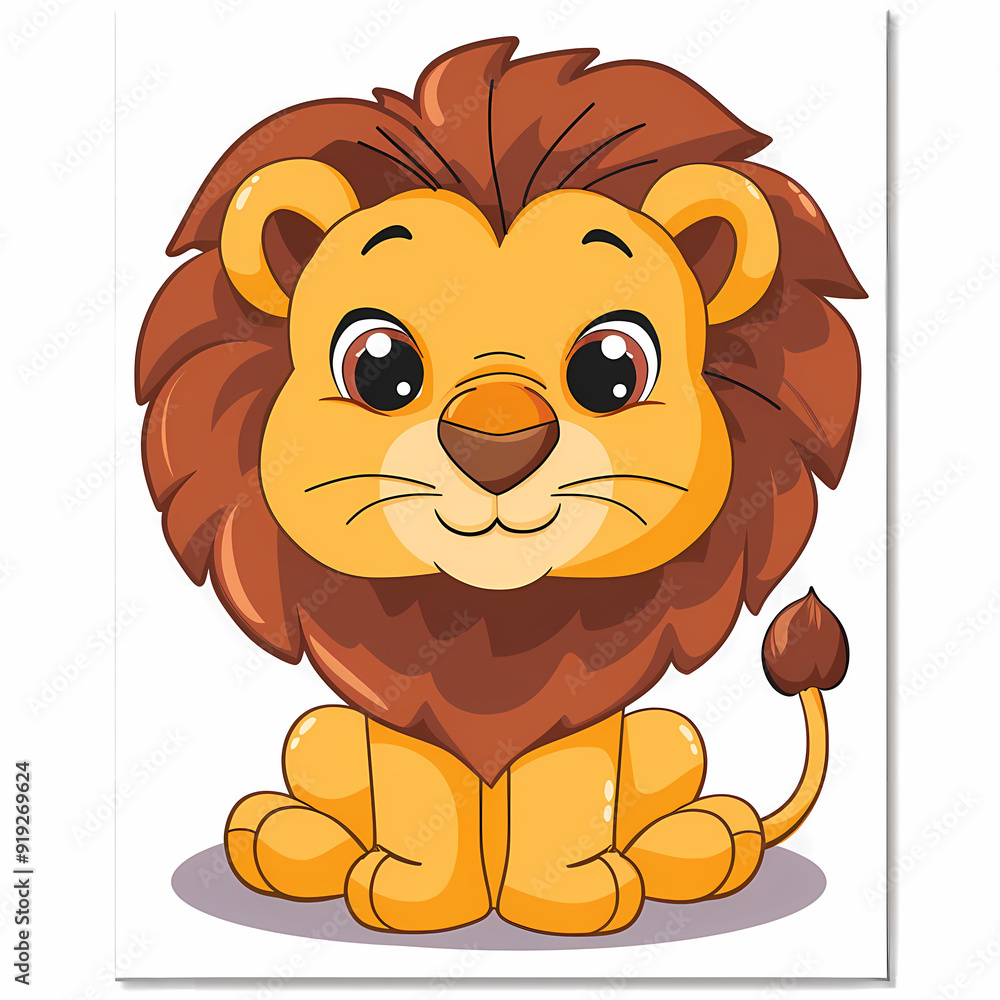 Fototapeta premium Cute Lion cartoon on a White Canvas Sticker,vector image