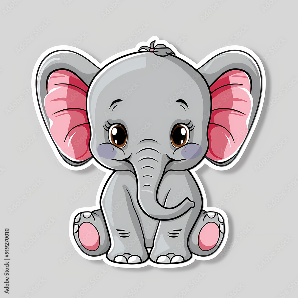 Naklejka premium Cute Elephant cartoon on a White Canvas Sticker,vector image