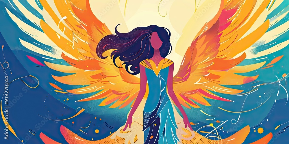 Obraz premium Woman with long hair and wings.