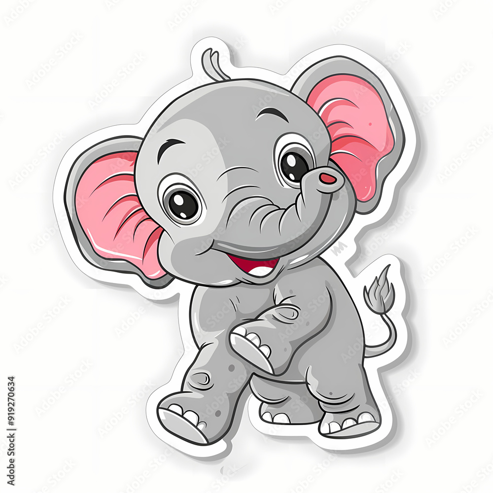 Cute Elephant cartoon on a White Canvas Sticker,vector image Cute Elephant cartoon on a White Canvas Sticker,vector image