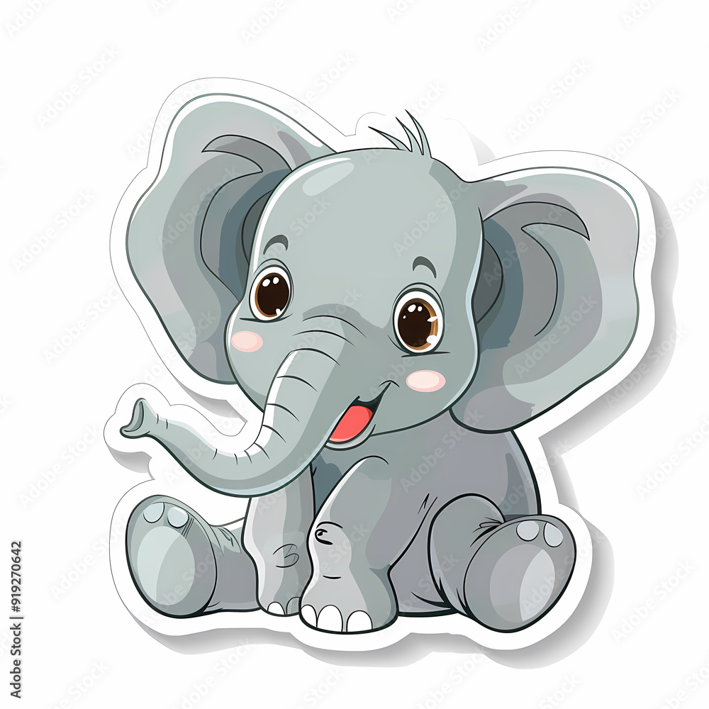 Cute Elephant cartoon on a White Canvas Sticker,vector image Cute Elephant cartoon on a White Canvas Sticker,vector image