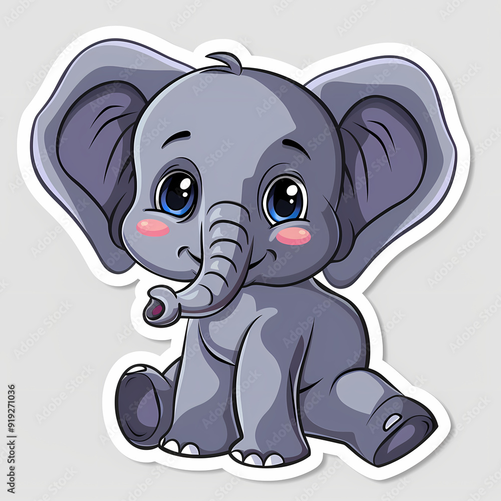 Cute Elephant cartoon on a White Canvas Sticker,vector image Cute Elephant cartoon on a White Canvas Sticker,vector image