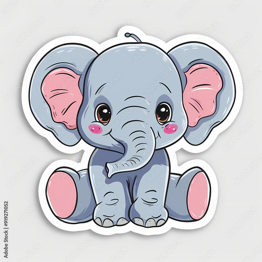 Cute Elephant cartoon on a White Canvas Sticker,vector image Cute Elephant cartoon on a White Canvas Sticker,vector image