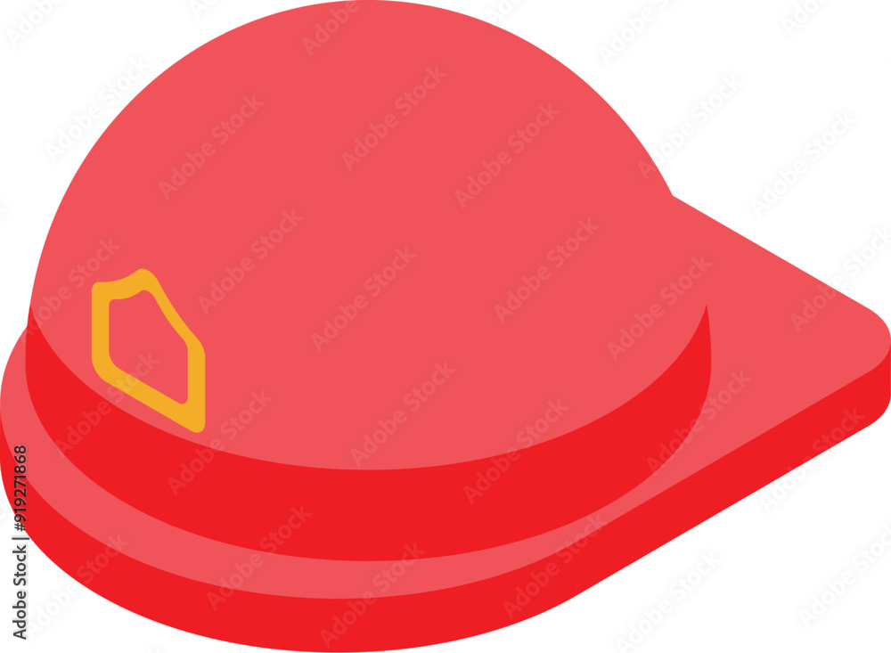 Red fireman helmet protecting from fire isometric view, safety uniform for firefighter Red fireman helmet protecting from fire isometric view, safety uniform for firefighter