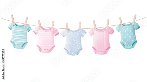 Baby shower banner featuring baby clothes hanging for a celebration