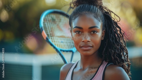 Young athlete preparing on the tennis court during a sunny afternoon