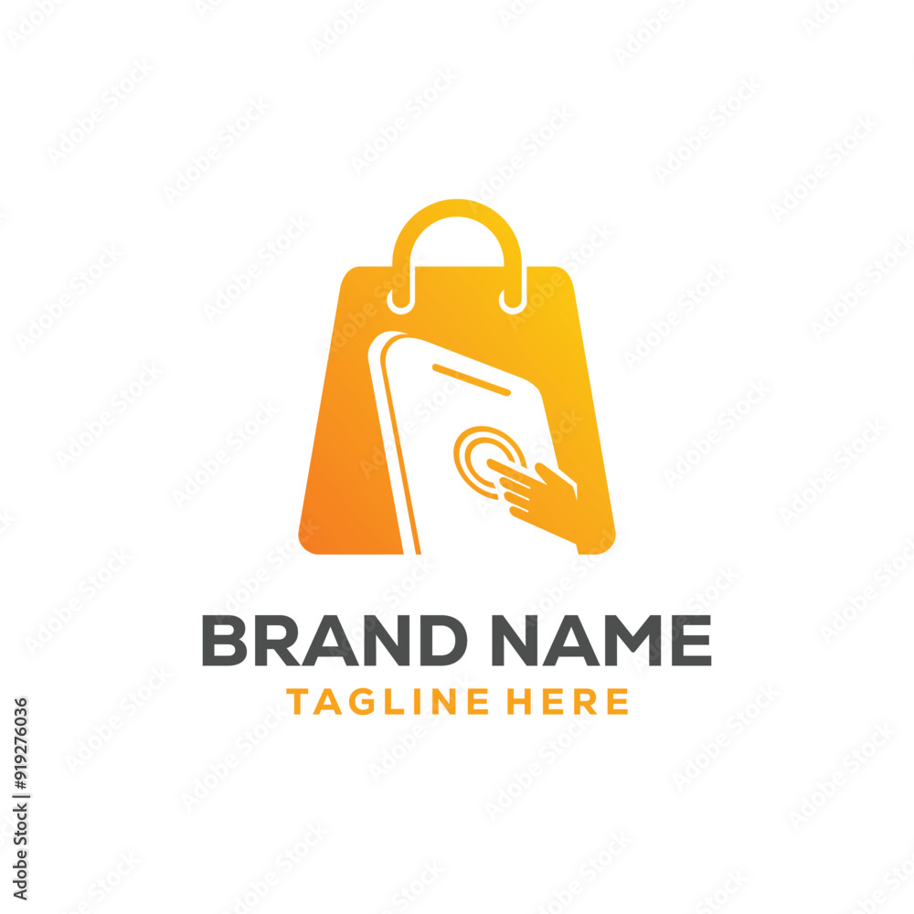 Naklejka premium Online shop logo design template, Phone shop logo icon symbol