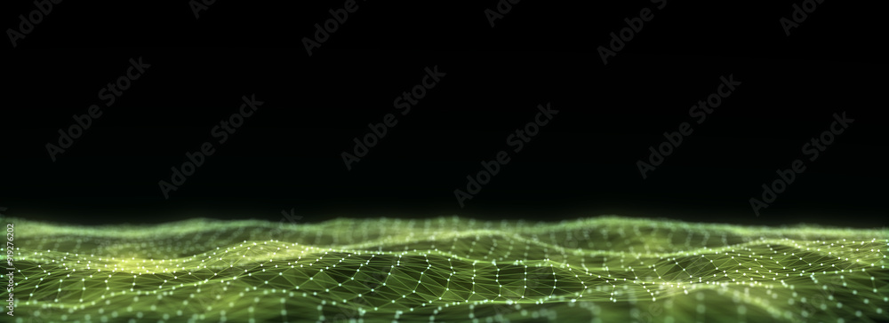 Fototapeta premium Digital technology wave. Dark cyberspace with motion dots and lines. Futuristic digital background. Big data analytics. 3d rendering.