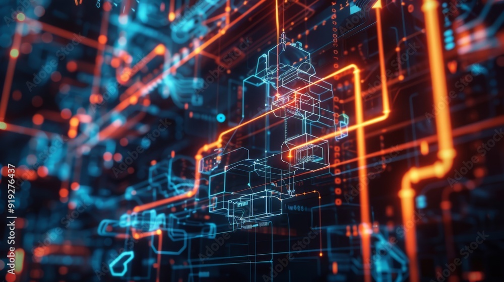Abstract visualization of control systems engineering with digital diagrams and automated technology, representing efficiency and precision in design. Abstract visualization of control systems engineering with digital diagrams and automated technology, representing efficiency and precision in design.