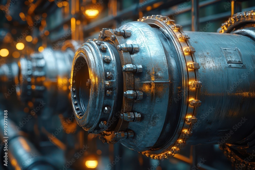 intricate network of industrial pipes and valves handedited for hyperrealistic detail metallic textures complex connections and shadowing create depth and technical precision intricate network of industrial pipes and valves handedited for hyperrealistic detail metallic textures complex connections and shadowing create depth and technical precision
