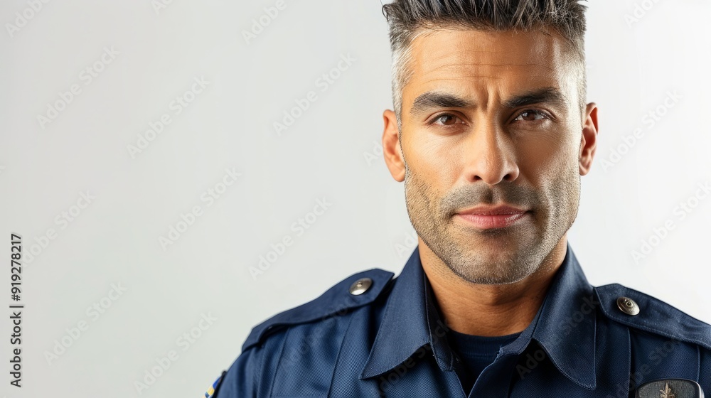 Obraz premium Law enforcement officer portrait in uniform against a neutral background
