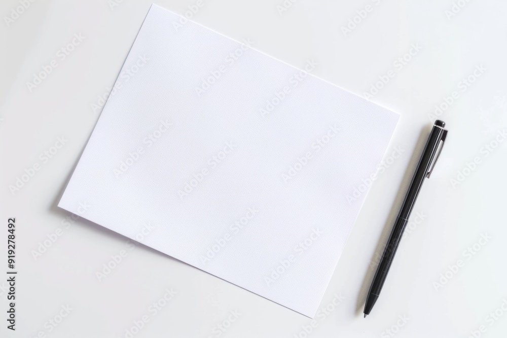 A close-up shot of a pen and a piece of paper on a table, great for everyday office or study scenes A close-up shot of a pen and a piece of paper on a table, great for everyday office or study scenes