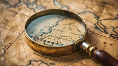 Close-up of a magnifying glass over a detailed map, illustrating the focus and attention to detail required in geographical studies.