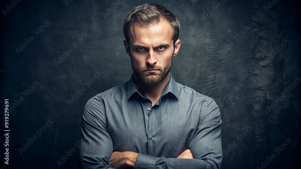 A solemn-looking individual with a furrowed brow and crossed arms sits in judgment, scrutinizing others with a critical and discerning gaze. A solemn-looking individual with a furrowed brow and crossed arms sits in judgment, scrutinizing others with a critical and discerning gaze.