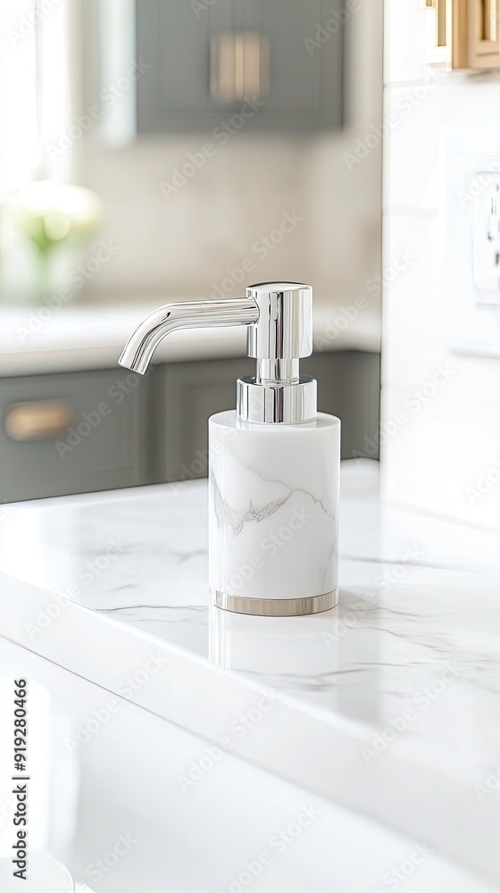 A close-up view features a marble effect soap pump alongside white towels and a plant in a modern marble-tiled bathroom A close-up view features a marble effect soap pump alongside white towels and a plant in a modern marble-tiled bathroom