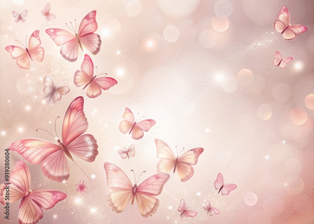 Delicate pink butterflies against a soft blush-hued background, creating a whimsical and romantic banner perfect for spring, love, and beauty-themed designs. Delicate pink butterflies against a soft blush-hued background, creating a whimsical and romantic banner perfect for spring, love, and beauty-themed designs.