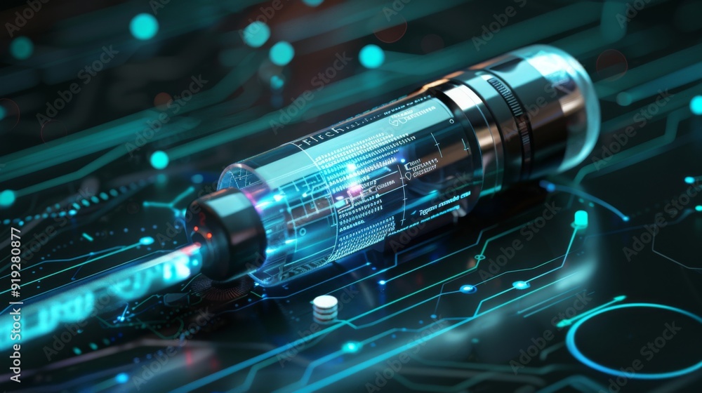 Conceptual image of a smart inhaler with digital tracking and dosage control, highlighting advancements in respiratory therapy and healthcare. Conceptual image of a smart inhaler with digital tracking and dosage control, highlighting advancements in respiratory therapy and healthcare.