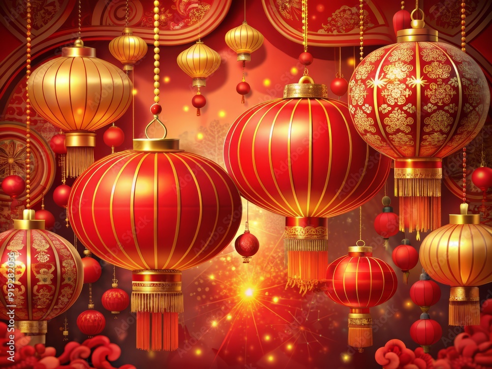 Vibrant red lanterns, couplets, and ornate decorations adorn a festive background, evoking joy and prosperity, perfect for Chinese New Year celebrations and festivities. Vibrant red lanterns, couplets, and ornate decorations adorn a festive background, evoking joy and prosperity, perfect for Chinese New Year celebrations and festivities.