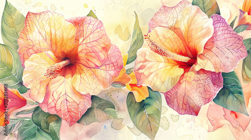 Wallpaper Mural Watercolor allamanda detailing with fine brushes, intricate patterns and vibrant hues, light background Torontodigital.ca