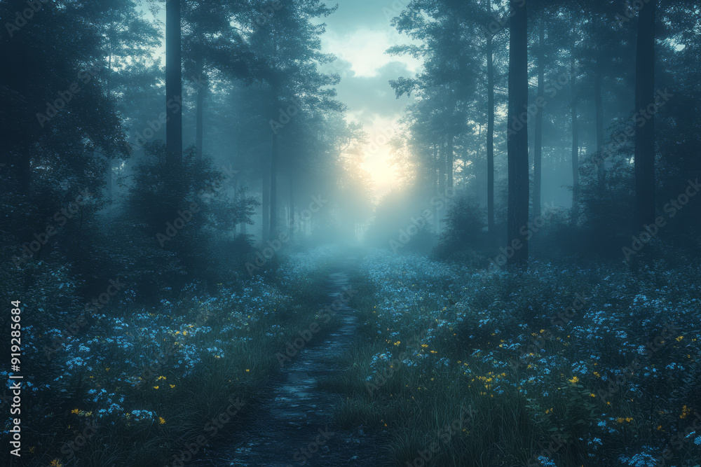 A twilight forest where the shadows seem to whisper the secrets of the wild as night falls, A twilight forest where the shadows seem to whisper the secrets of the wild as night falls,