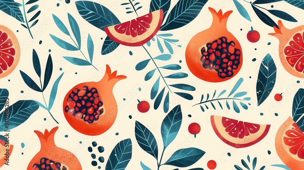 Seamless repetitive pattern background of pomegranate vector art illustration Seamless repetitive pattern background of pomegranate vector art illustration