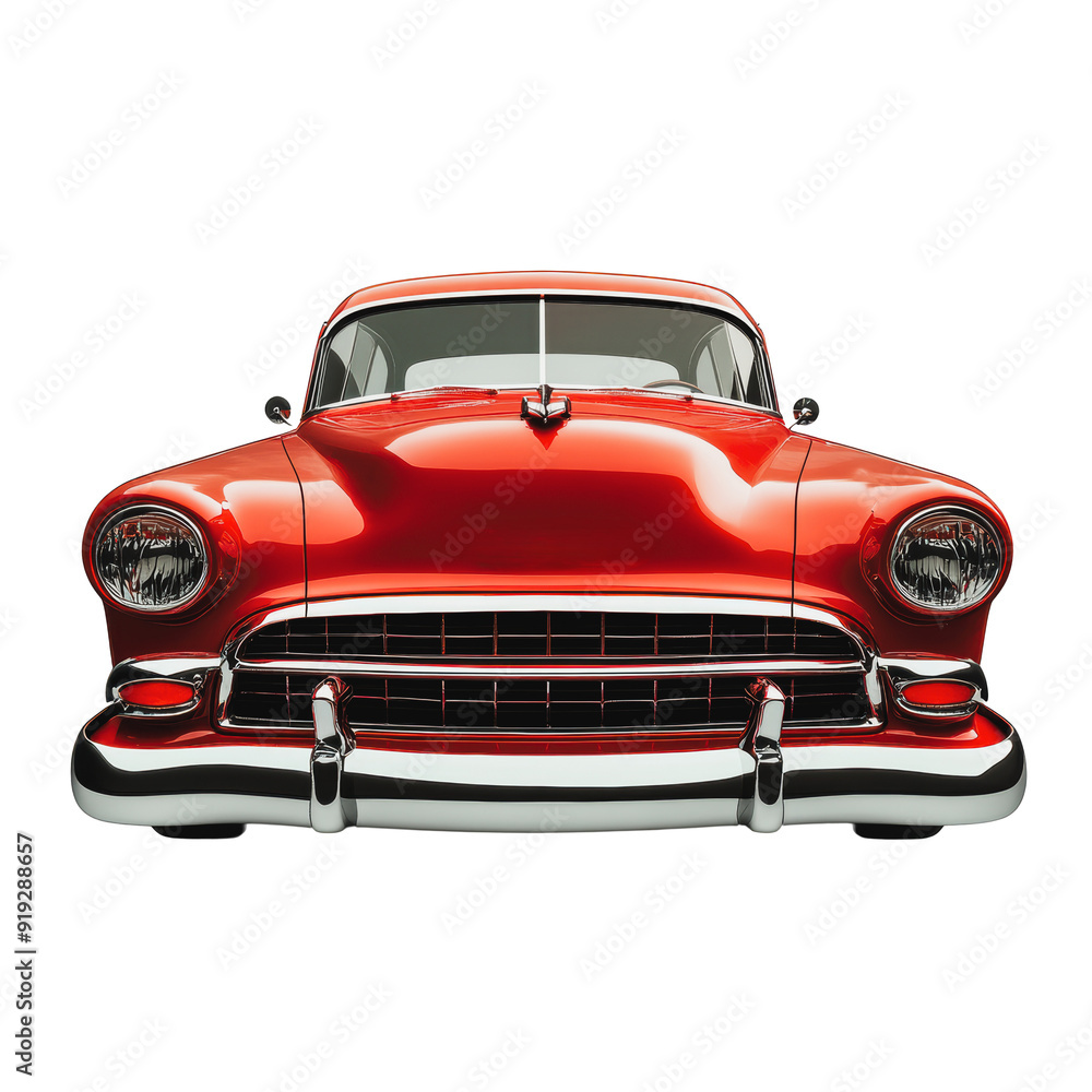 PNG Classic red car front view on white background PNG Classic red car front view on white background